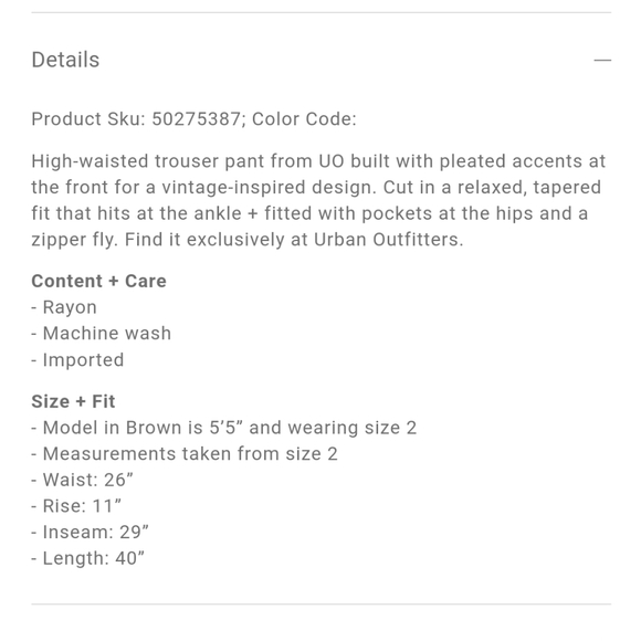 Urban Outfitters brown motif white spots pant trousers size 0 NWT - Picture 5 of 6